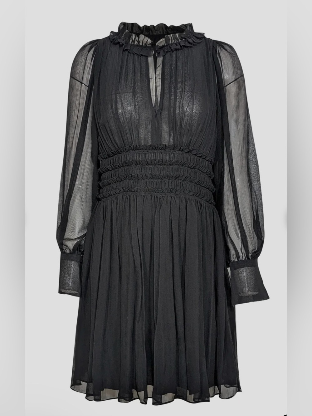 Rebecca Taylor Black 100% Silk Chiffon Ruffle Long Sleeve Dress Size 8